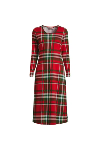 Lands' End Women's Plus Size Cotton Long Sleeve Midcalf Nightgown In Multi