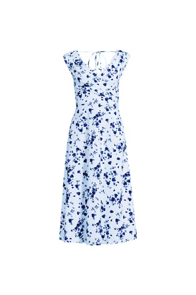Lands' End Women's Plus Size Cotton Modal Off The Shoulder Wrap Midi Dress In Blue
