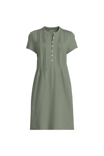 Lands' End Women's Plus Size Cotton Modal Pintuck Short Sleeve Dress In Green