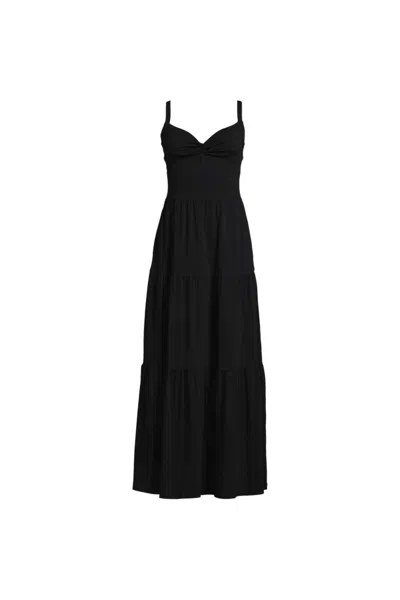 Lands' End Women's Plus Size Cotton Modal Twist Front Tiered Maxi Dress In Black