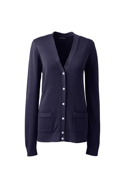 Lands' End Women Plus Size Cotton Modal V-neck Cardigan Sweater In Blue