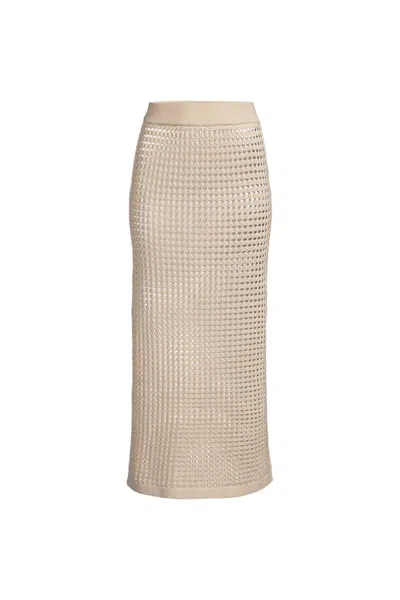 Lands' End Women's Plus Size Cotton Open Knit Maxi Swim Cover-up Skirt In Multi