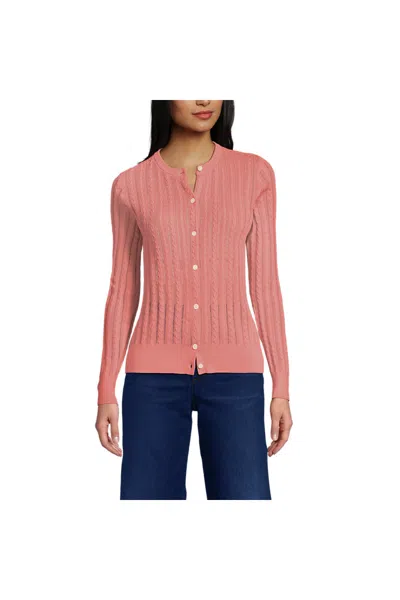 Lands' End Women's Plus Size Cotton Pointelle Modern Cardigan Sweater In Multi