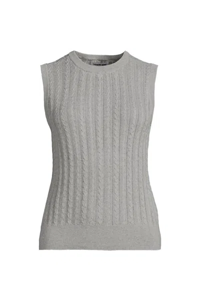 Lands' End Women's Plus Size Cotton Pointelle Shell Sweater In Gray