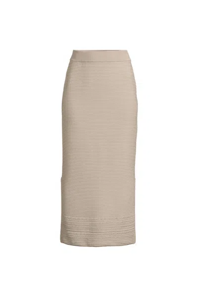 Lands' End Women's Plus Size Cotton Pointelle Sweater Maxi Skirt - Set Bottom In White