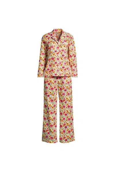 Lands' End Women's Plus Size Cotton Poplin 2 Piece Pajama Set - Long Sleeve Top And Pants In Multi