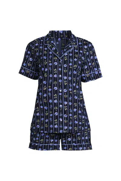 Lands' End Women's Plus Size Cotton Poplin 2 Piece Pajama Set - Short Sleeve Top And Shorts In Blue