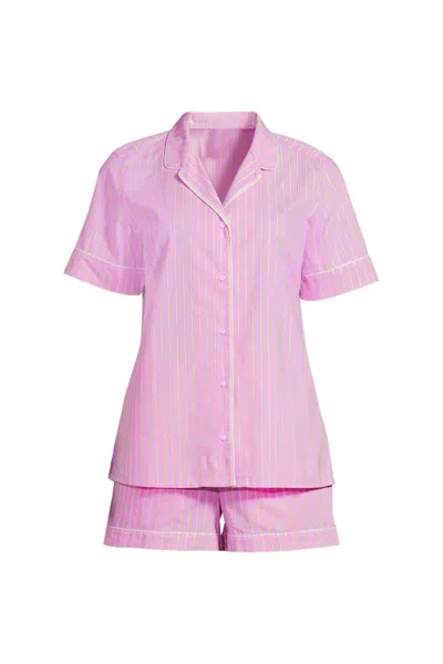 Lands' End Women's Plus Size Cotton Poplin 2 Piece Pajama Set - Short Sleeve Top And Shorts In Pink