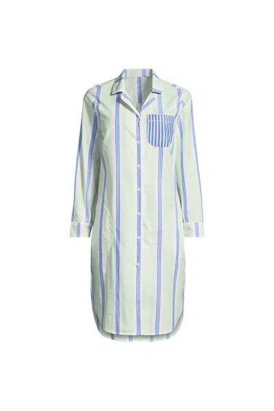 Lands' End Women's Plus Size Cotton Poplin Long Sleeve Sleepshirt Nightgown In Multi