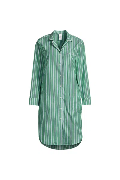 Lands' End Women's Plus Size Cotton Poplin Long Sleeve Sleepshirt Nightgown In Green