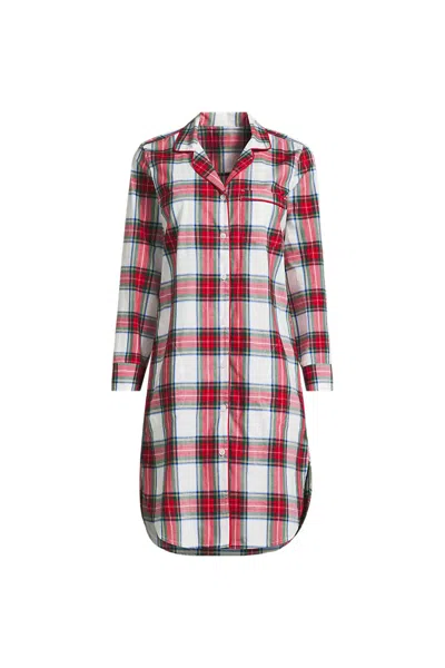 Lands' End Women's Plus Size Cotton Poplin Long Sleeve Sleepshirt Nightgown In White