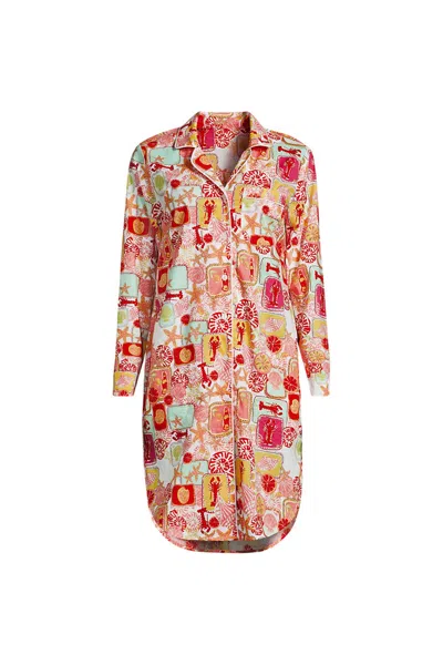 Lands' End Women's Plus Size Cotton Poplin Long Sleeve Sleepshirt Nightgown In Multi
