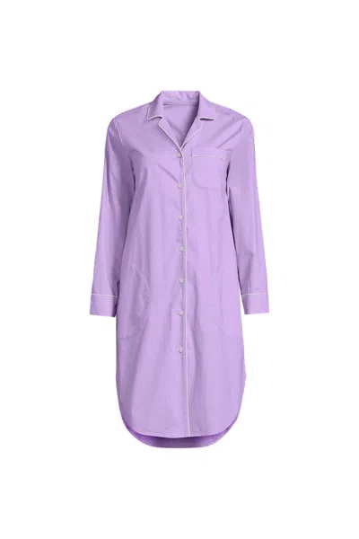 Lands' End Women's Plus Size Cotton Poplin Long Sleeve Sleepshirt Nightgown In Purple