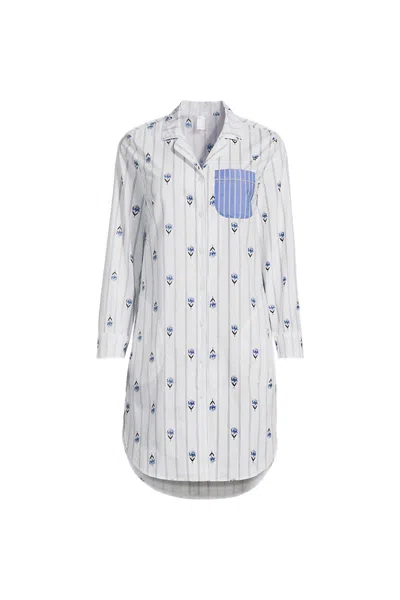 Lands' End Women's Plus Size Cotton Poplin Long Sleeve Sleepshirt Nightgown In White