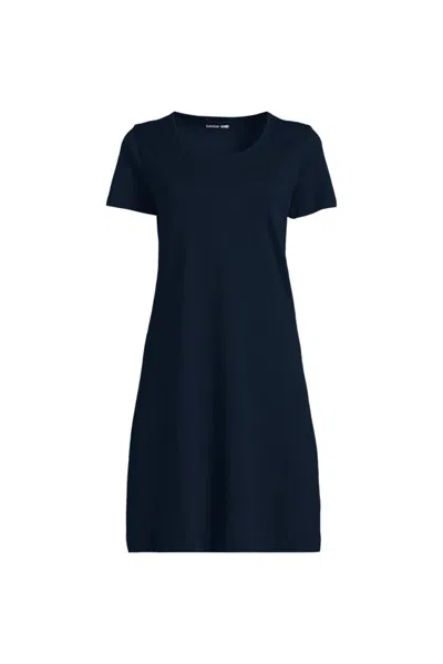 Lands' End Women's Plus Size Cotton Short Sleeve Knee Length Nightgown In Blue