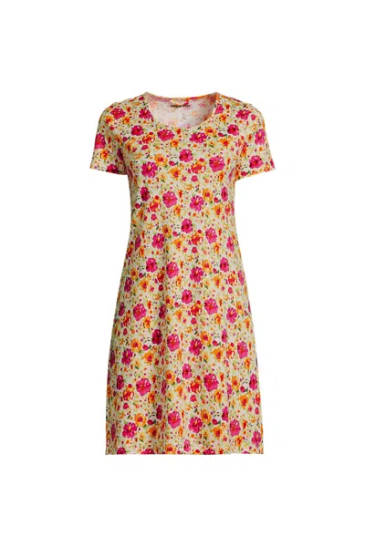 Lands' End Women's Plus Size Cotton Short Sleeve Knee Length Nightgown In Yellow