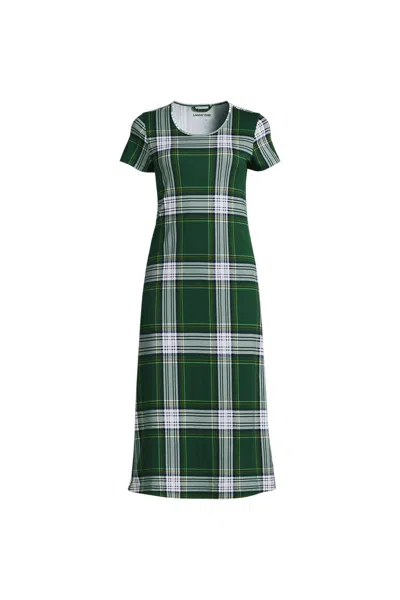 Lands' End Women's Plus Size Cotton Short Sleeve Midcalf Nightgown In Multi