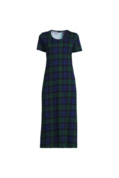 Lands' End Women's Plus Size Cotton Short Sleeve Midcalf Nightgown In Green