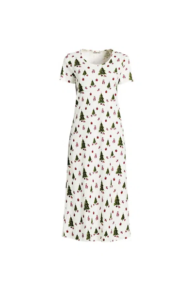 Lands' End Women's Plus Size Cotton Short Sleeve Midcalf Nightgown In White