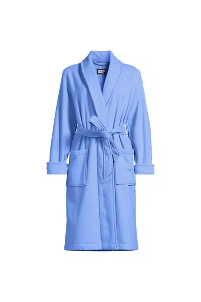 Lands' End Women's Plus Size Cotton Terry Knee Length Spa Bath Robe In Blue