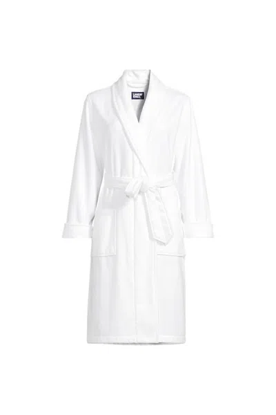 Lands' End Women's Plus Size Cotton Terry Knee Length Spa Bath Robe In White