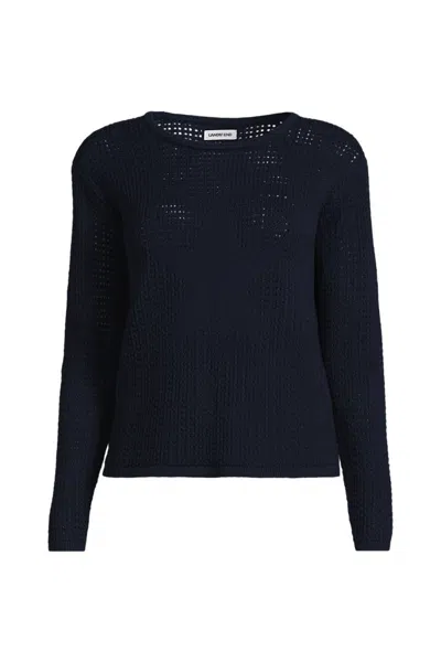 Lands' End Women's Plus Size Cotton Viscose Mesh Jacquard Crew Neck Sweater In Blue