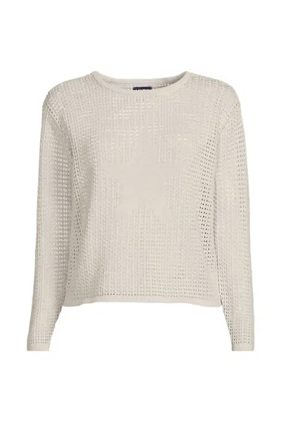 Lands' End Women's Plus Size Cotton Viscose Mesh Jacquard Crew Neck Sweater In Brown