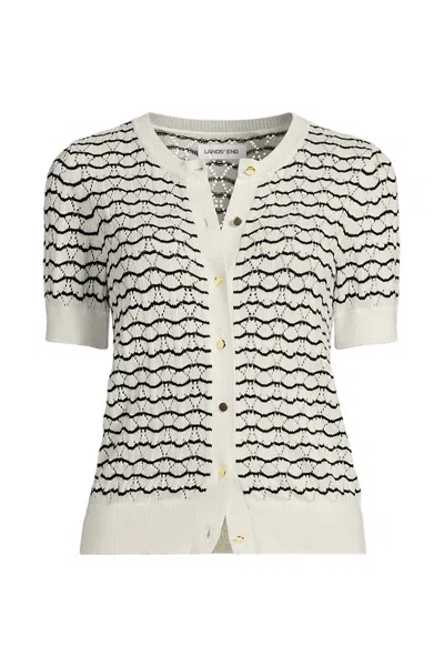 Lands' End Women's Plus Size Cotton Viscose Short Sleeve Cardigan Sweater In Ivory