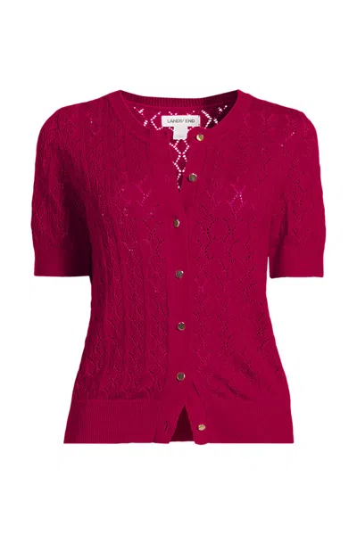 Lands' End Women's Plus Size Cotton Viscose Short Sleeve Cardigan Sweater In Pink