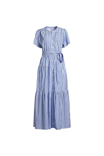 Lands' End Women's Plus Size Cotton Voile Button Front Maxi Dress In Blue