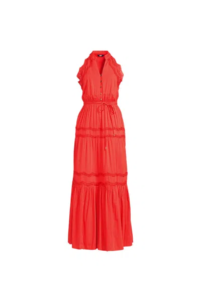 Lands' End Women's Plus Size Cotton Voile Halter Tiered Maxi Dress In Red