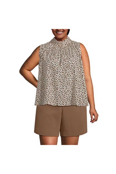 Lands' End Women's Plus Size Cotton Voile Mock Neck Blouse In Neutral