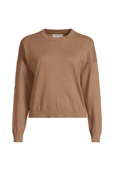 Lands' End Women's Plus Size Cotton Wedge Crew Neck Sweater In Brown