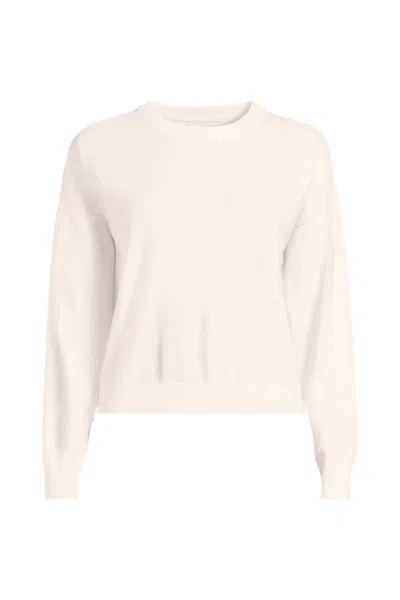 Lands' End Women's Plus Size Cotton Wedge Crew Neck Sweater In Ivory