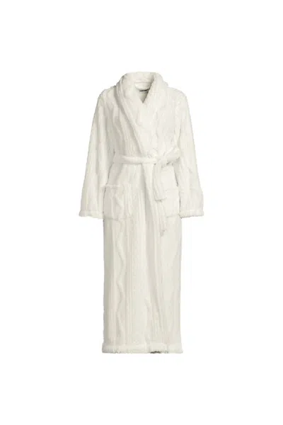 Lands' End Women's Plus Size Cozy Cable Robe In Ivory