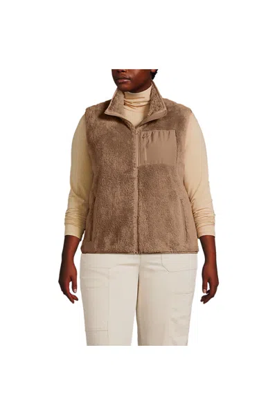 Lands' End Women's Plus Size Cozy Sherpa Fleece Vest In Brown