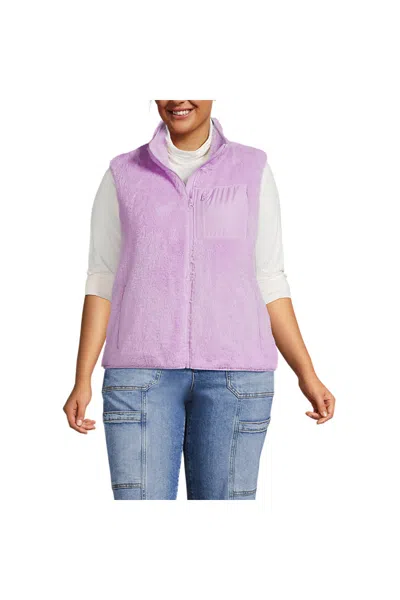 Lands' End Women's Plus Size Cozy Sherpa Fleece Vest In Purple