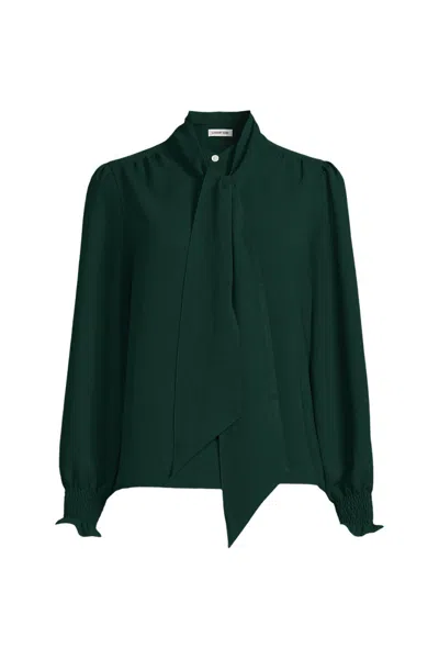 Lands' End Women's Plus Size Creaseless Button Front Blouse With Tie In Black