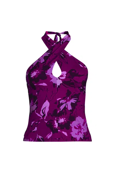 Lands' End Women's Plus Size Criss Cross Halter Tankini Top In Purple