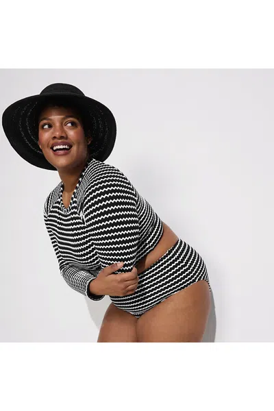 Lands' End Women's Plus Size Crochet Long Sleeve Bikini Top And High Waisted Bottoms Swimsuit Set In Multi