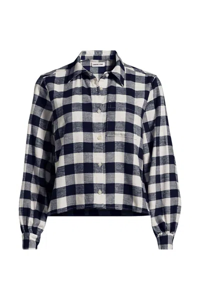 Lands' End Women's Plus Size Cropped Flannel Shirt In Blue