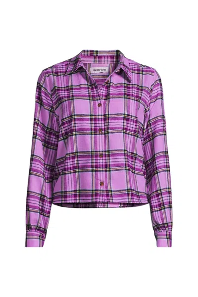 Lands' End Women's Plus Size Cropped Flannel Shirt In Pink
