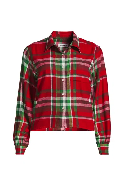Lands' End Women's Plus Size Cropped Flannel Shirt In Multi