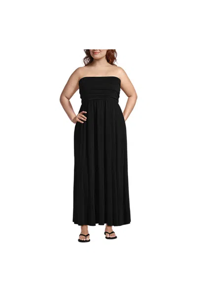 Lands' End Women's Plus Size Cupro Bandeau Maxi Dress With Removable Straps In Black