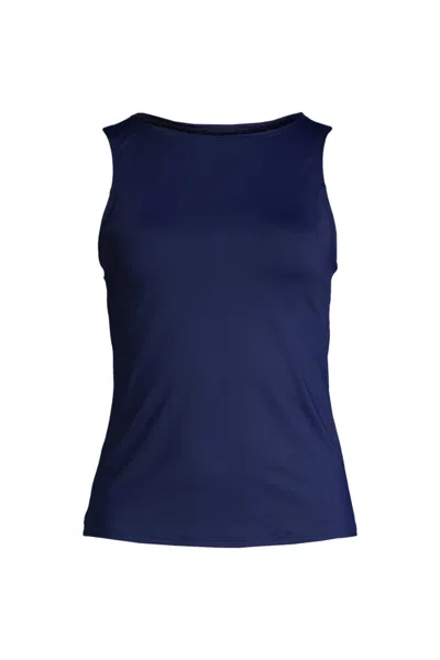 Lands' End Women's Plus Size Dd-cup High Neck Upf 50 Modest Tankini Swimsuit Top In Blue