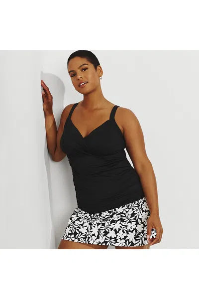Lands' End Women's Plus Size Dd-cup Sweetheart Wrap Wirefree Tankini Top In Black