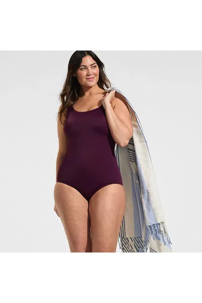 Lands' End Women's Plus Size Dd-cup Tugless Low Leg One Piece Swimsuit In Purple