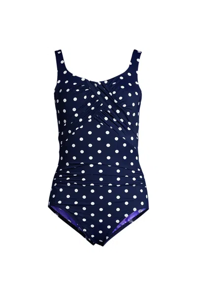 Lands' End Women's Plus Size Ddd-cup Slendersuit Carmela Underwire Tummy Control One Piece Swimsuit In Blue