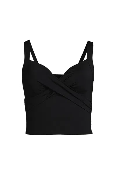 Lands' End Women's Plus Size Ddd-cup Sweetheart Wrap Midkini Top In Black