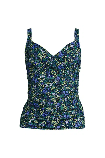 Lands' End Women's Plus Size Ddd-cup Sweetheart Wrap Underwire Tankini Top In Blue